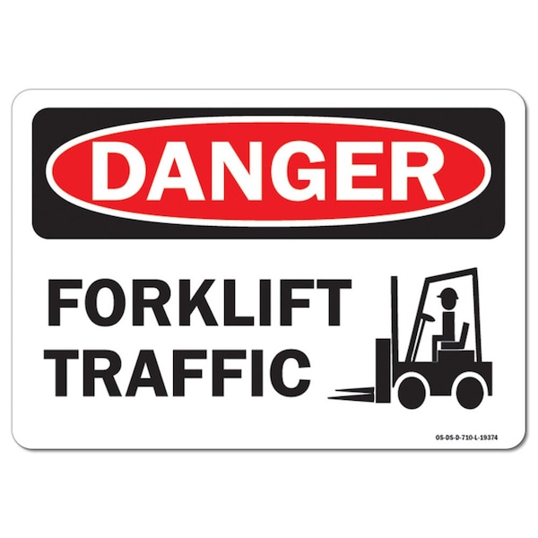 Safety Sign, OSHA Danger, 3.5" Height, Forklift Traffic, Landscape, 10PK